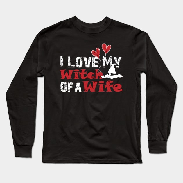 Funny I Love My Witch Wife, Halloween Gift For Husband design Long Sleeve T-Shirt by Blue Zebra